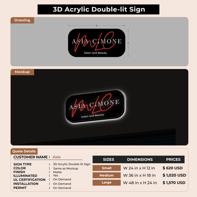 3D Acrylic Double-lit Sign For asia