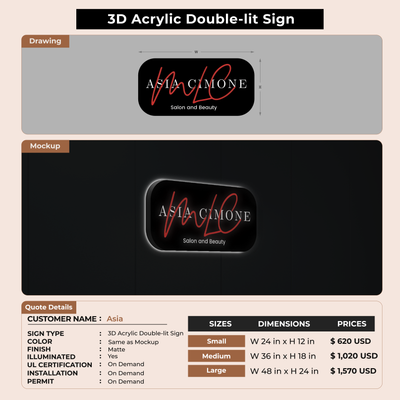 3D Acrylic Double-lit Sign For asia