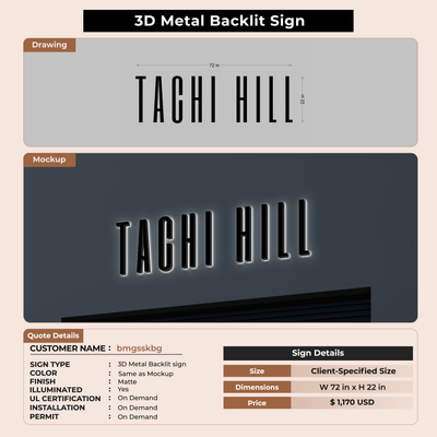 3D Metal Back-lit Sign For bmgsskbg