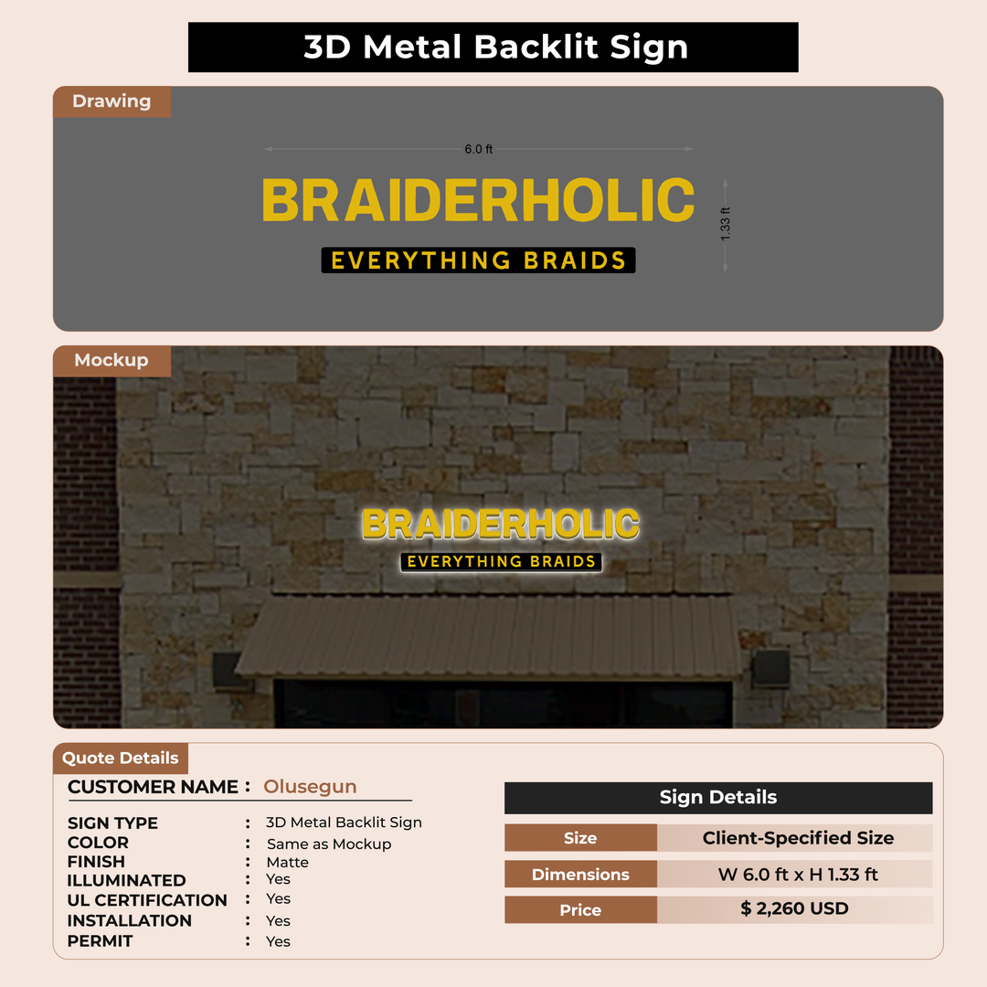 3d metal backlit for Olusegun