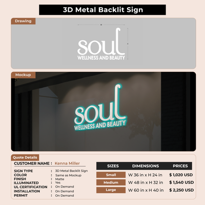 3D Metal Back-lit Sign For Kenna Miller