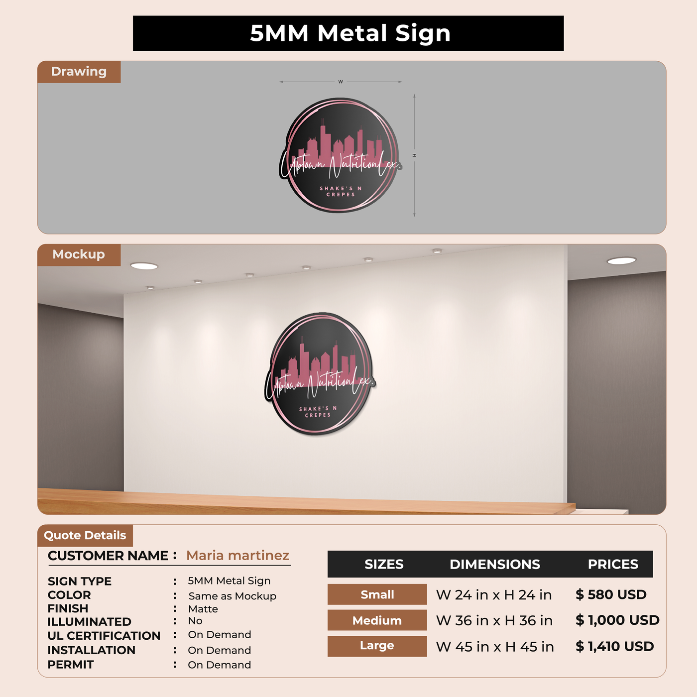 5MM Metal Signs For Maria martinez