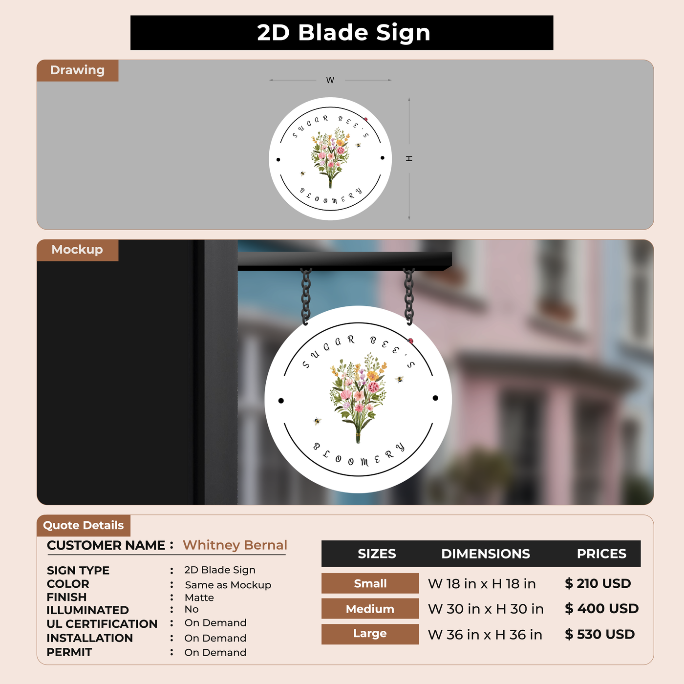 2D Blade Sign For Whitney Bernal