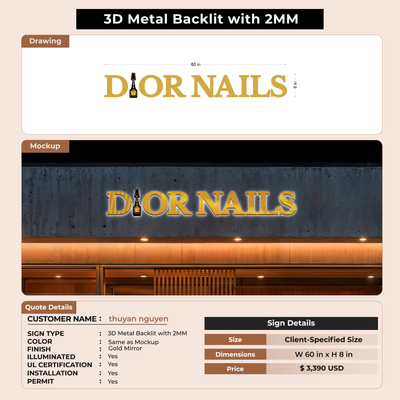 3D Metal Backlit Sign for thuyan nguyen