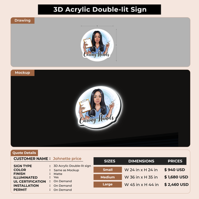 3D acrylic doublelit sign for Johnette price