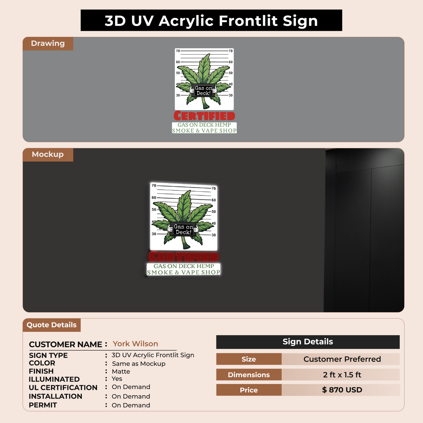 3D UV Acrylic Front-lit Sign For York Wilson