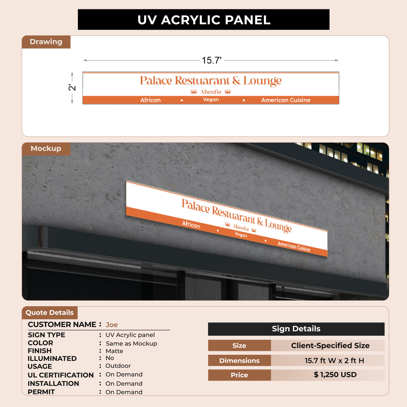UV Acrylic Panel Sign for Joe