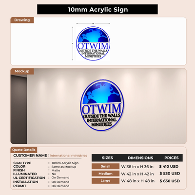 10MM Acrylic Sign For International ministries