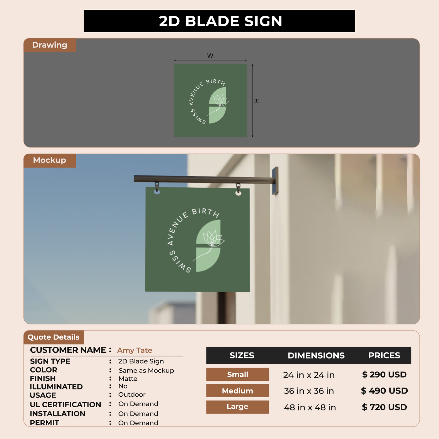 2D Blade sign for Amy Tate