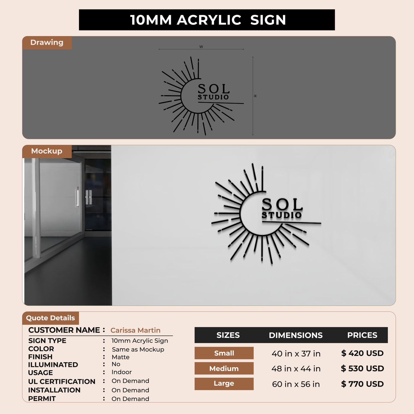 10mm acrylic sign for Carissa Martin