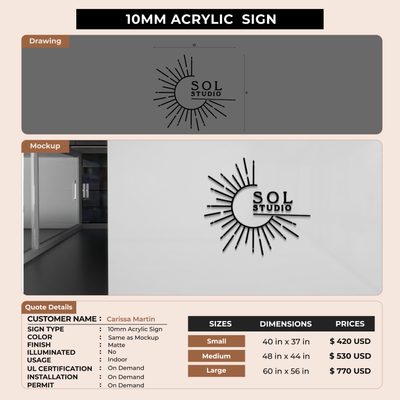 10mm acrylic sign for Carissa Martin