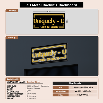 3D Metal Back-lit Sign For Jessica Ditch