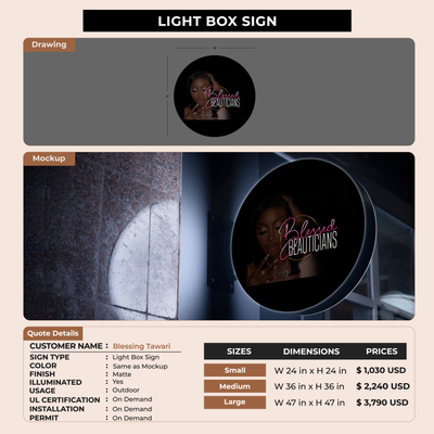 Light Box Sign for Blessing Tawari