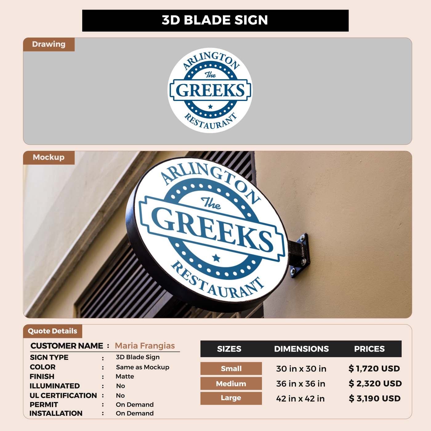 3d blade sign for Maria Frangias