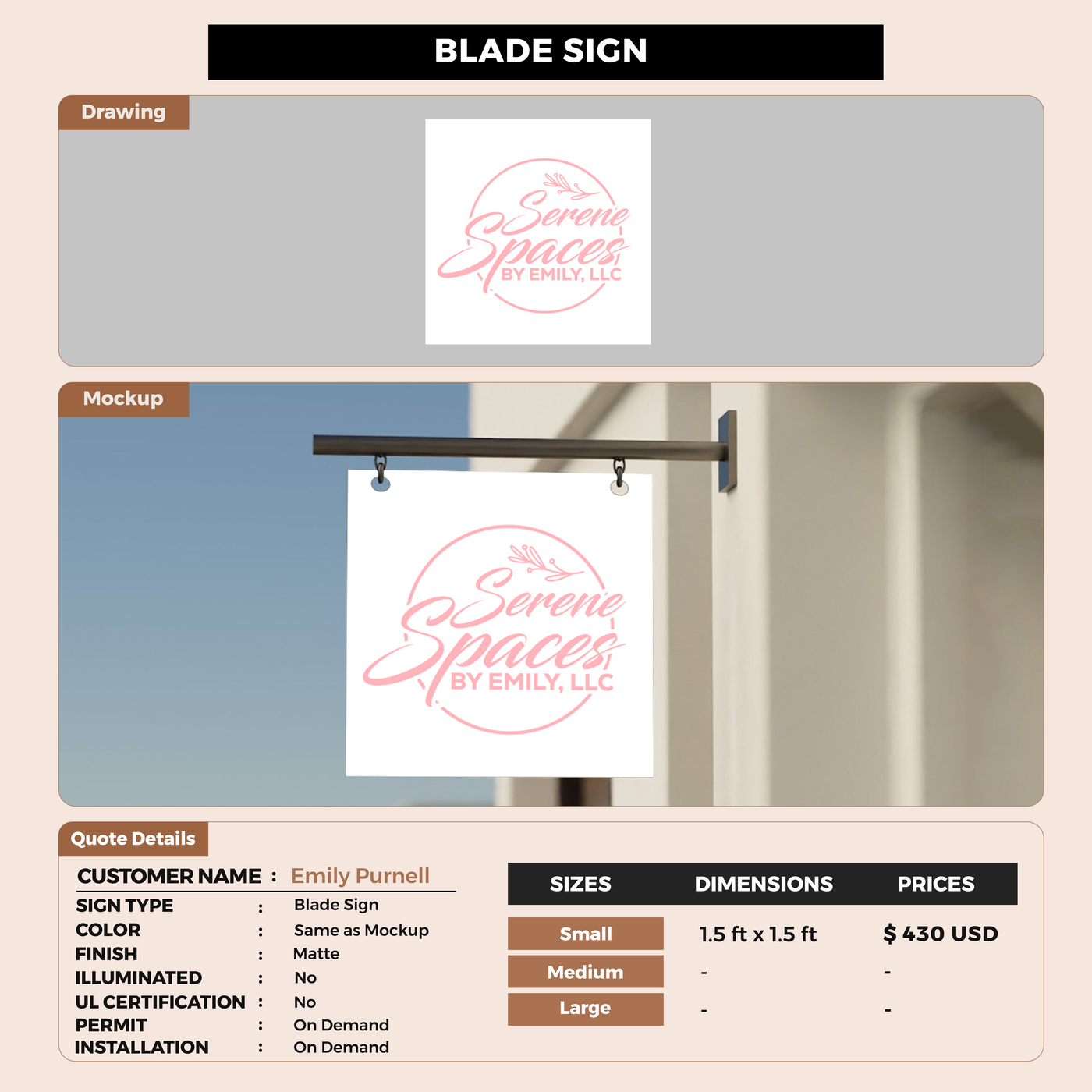 2d blade sign for Emily Purnell