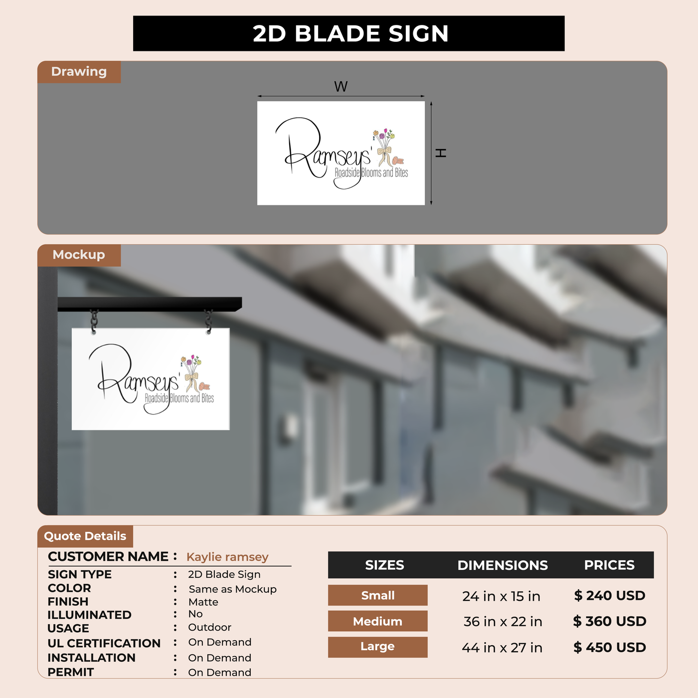 2D Blade Sign for Kaylie ramsey