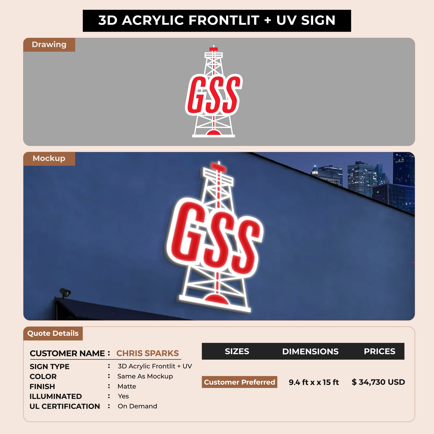 Remaining Payment Of Business signage for CHRIS SPARKS