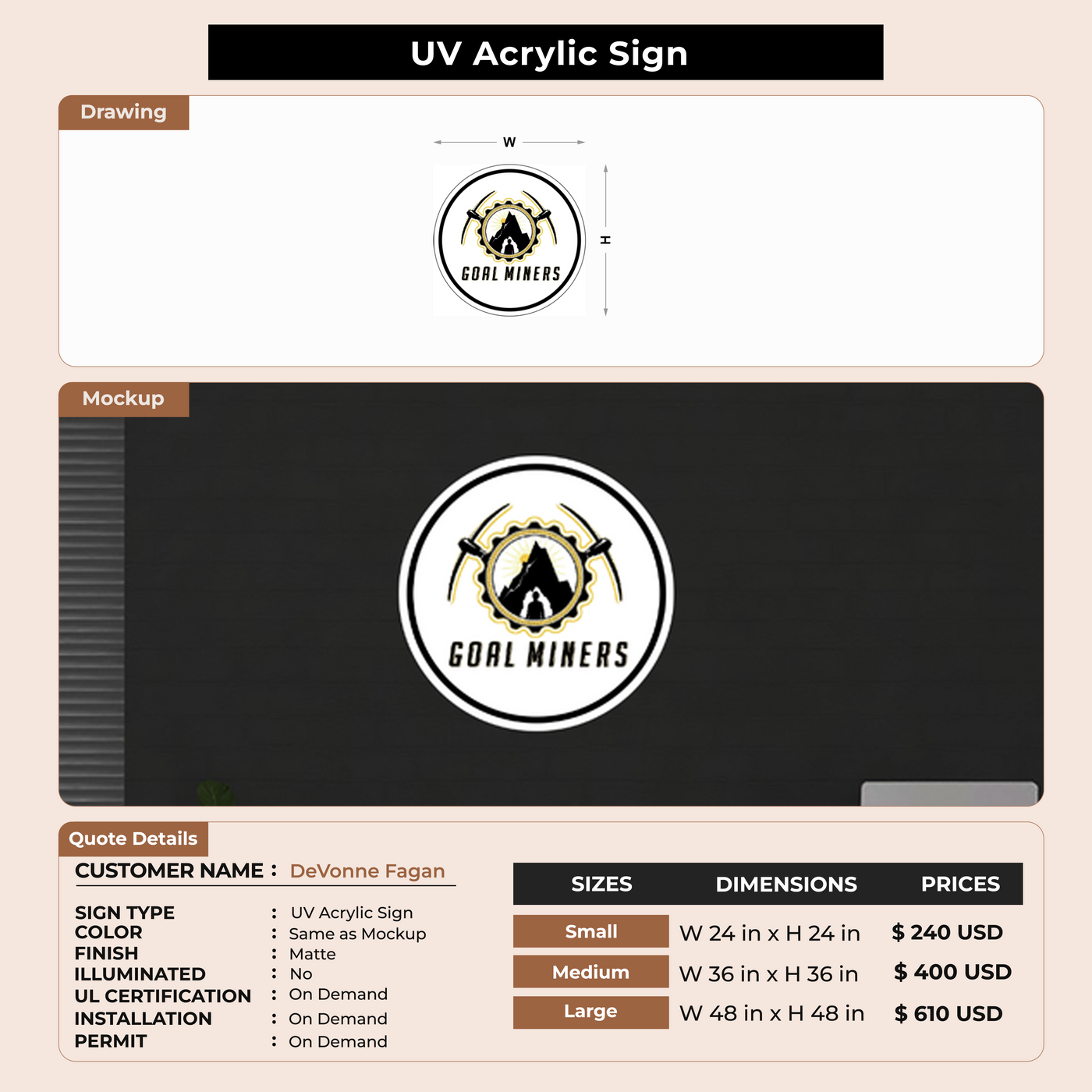 UV Acrylic Sign For DeVonne Fagan