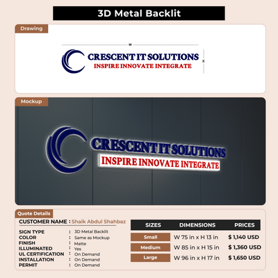 3D Metal Back-lit Sign For Shaik Abdul Shahbaz