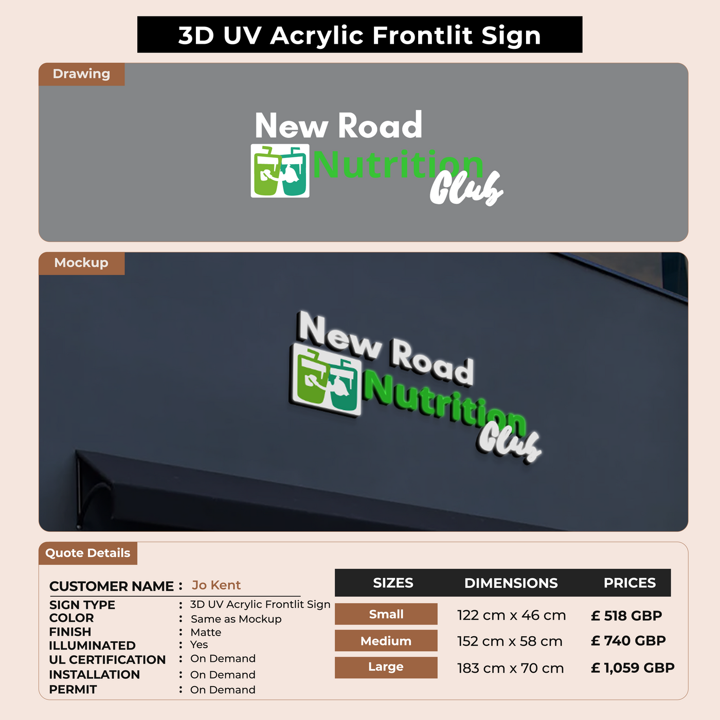 3D UV Acrylic Front-lit Sign For Jo Kent