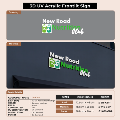 3D UV Acrylic Front-lit Sign For Jo Kent