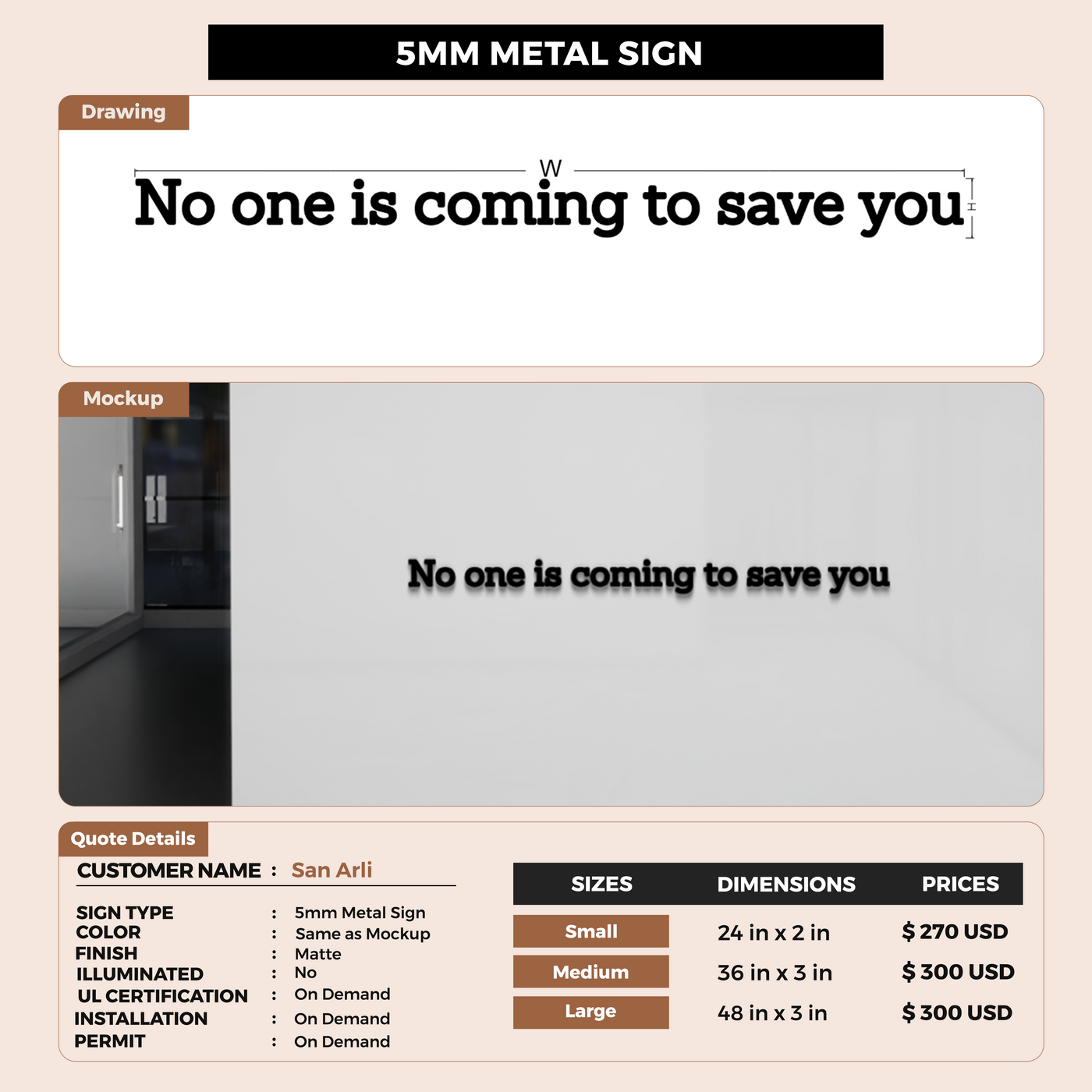 5MM Metal Sign For San Arli
