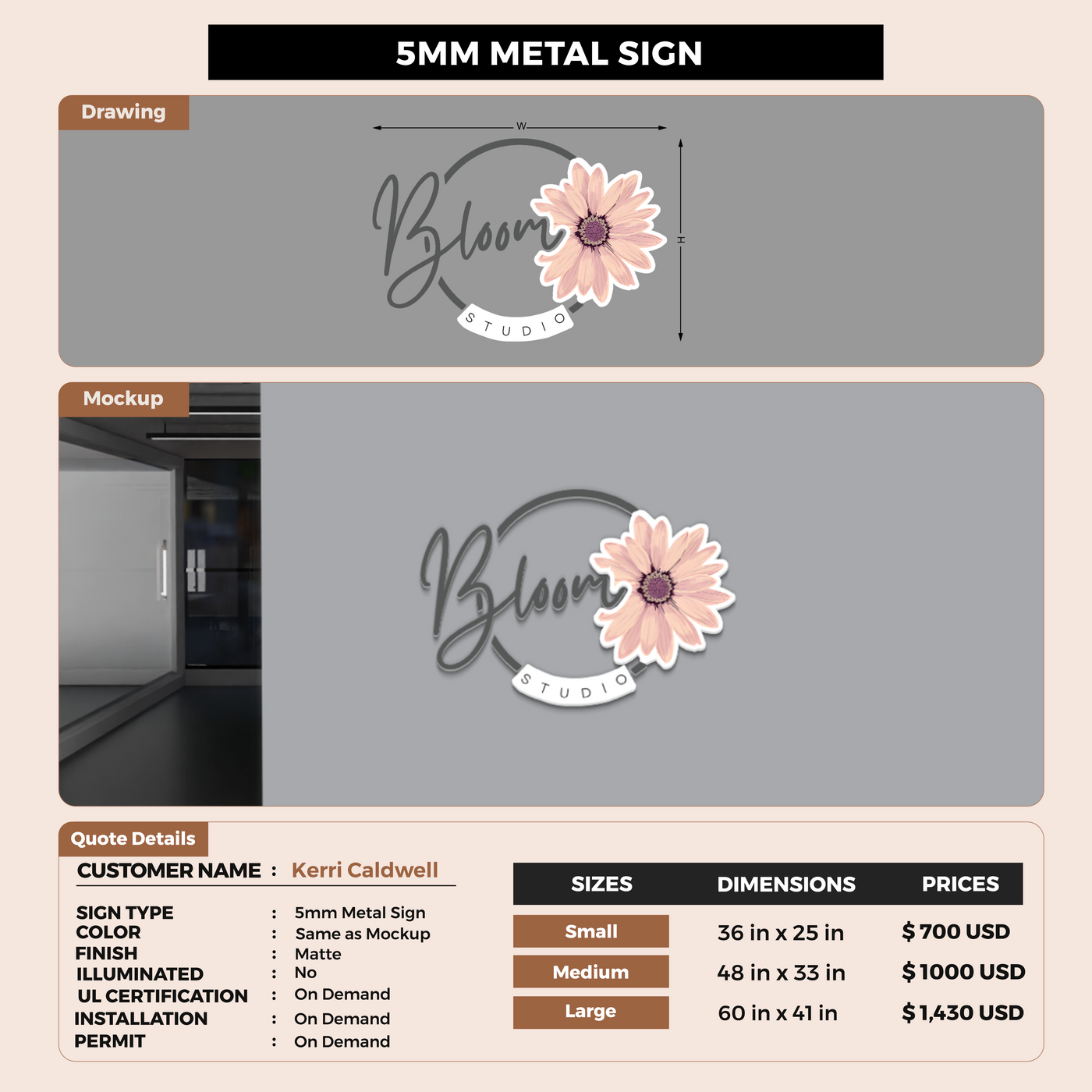 5MM Metal Sign For Kerri Caldwell