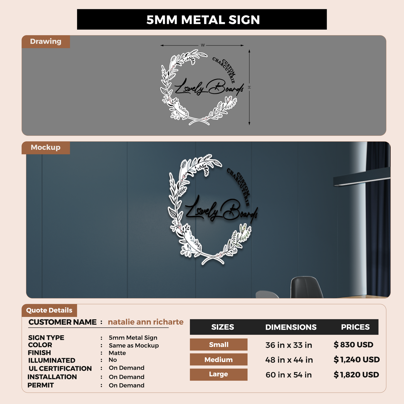 5MM Metal Sign For natalie ann richarte