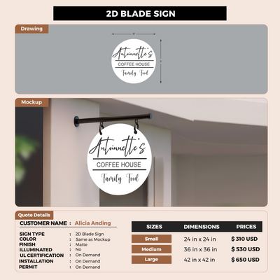 2D Blade Signs For Alicia Anding