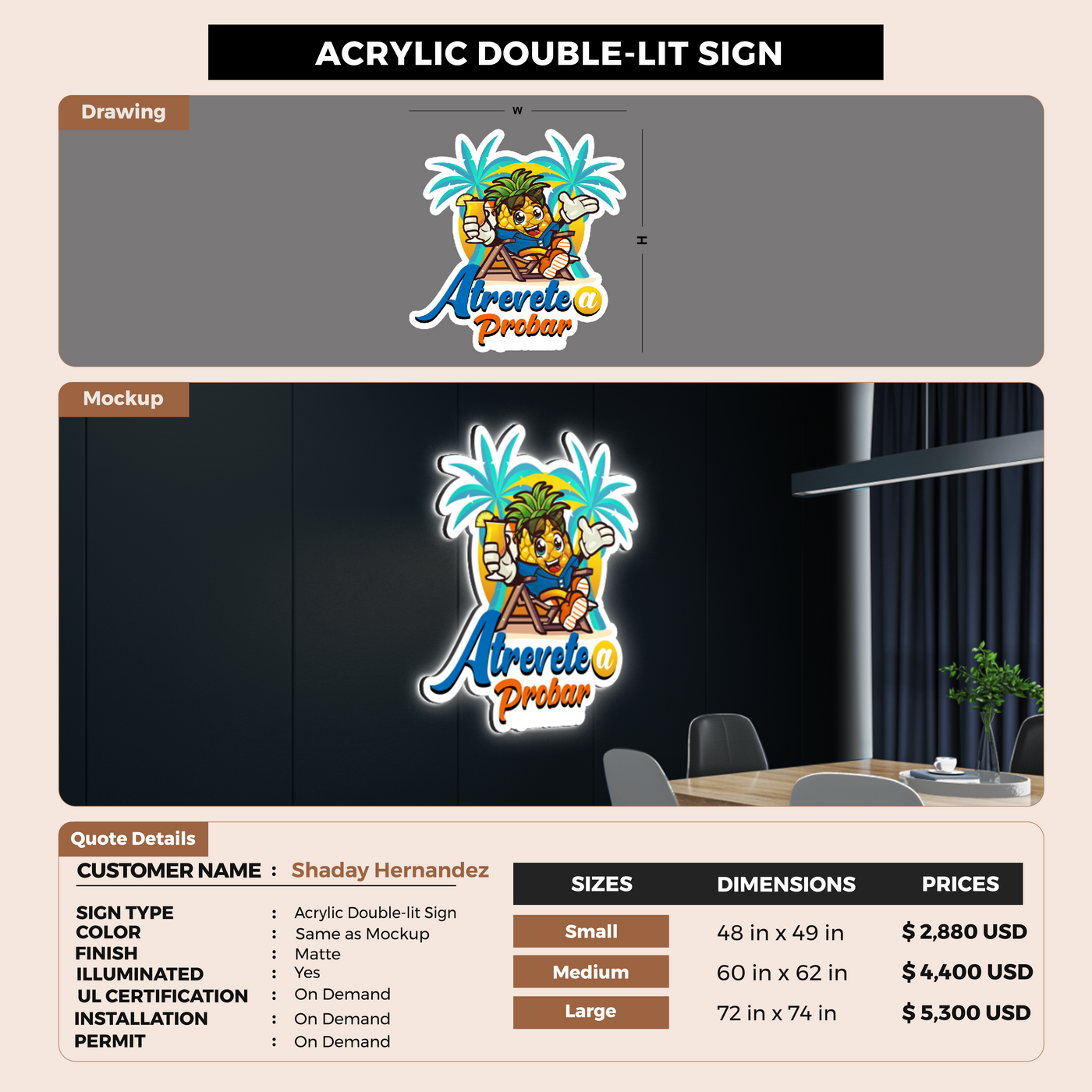 3D Acrylic Double-lit Sign For Shaday Hernandez