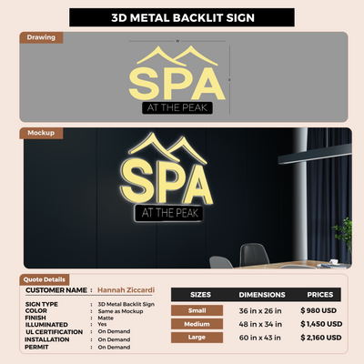 3D Metal Back-lit Signs For Hannah Ziccardi