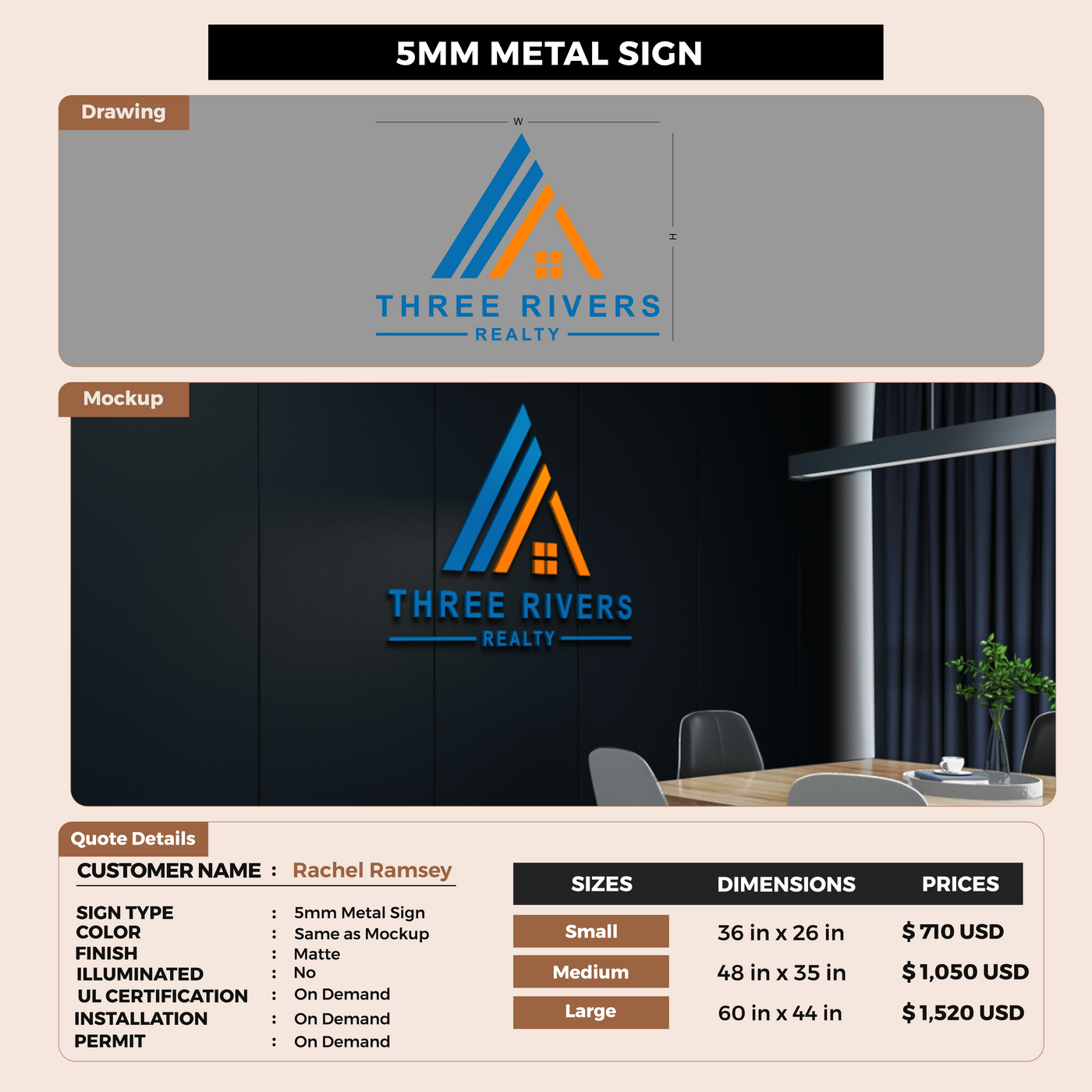 5mm metal sign for Rachel Ramsey