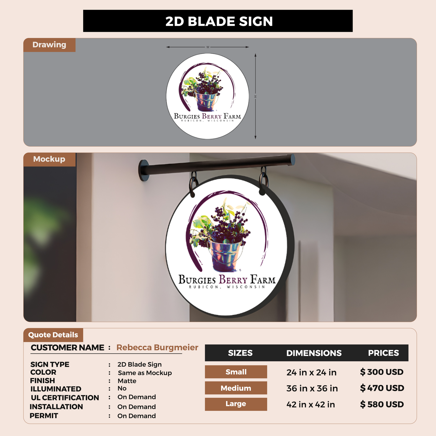 2D Blade Sign For Rebecca Burgmeier