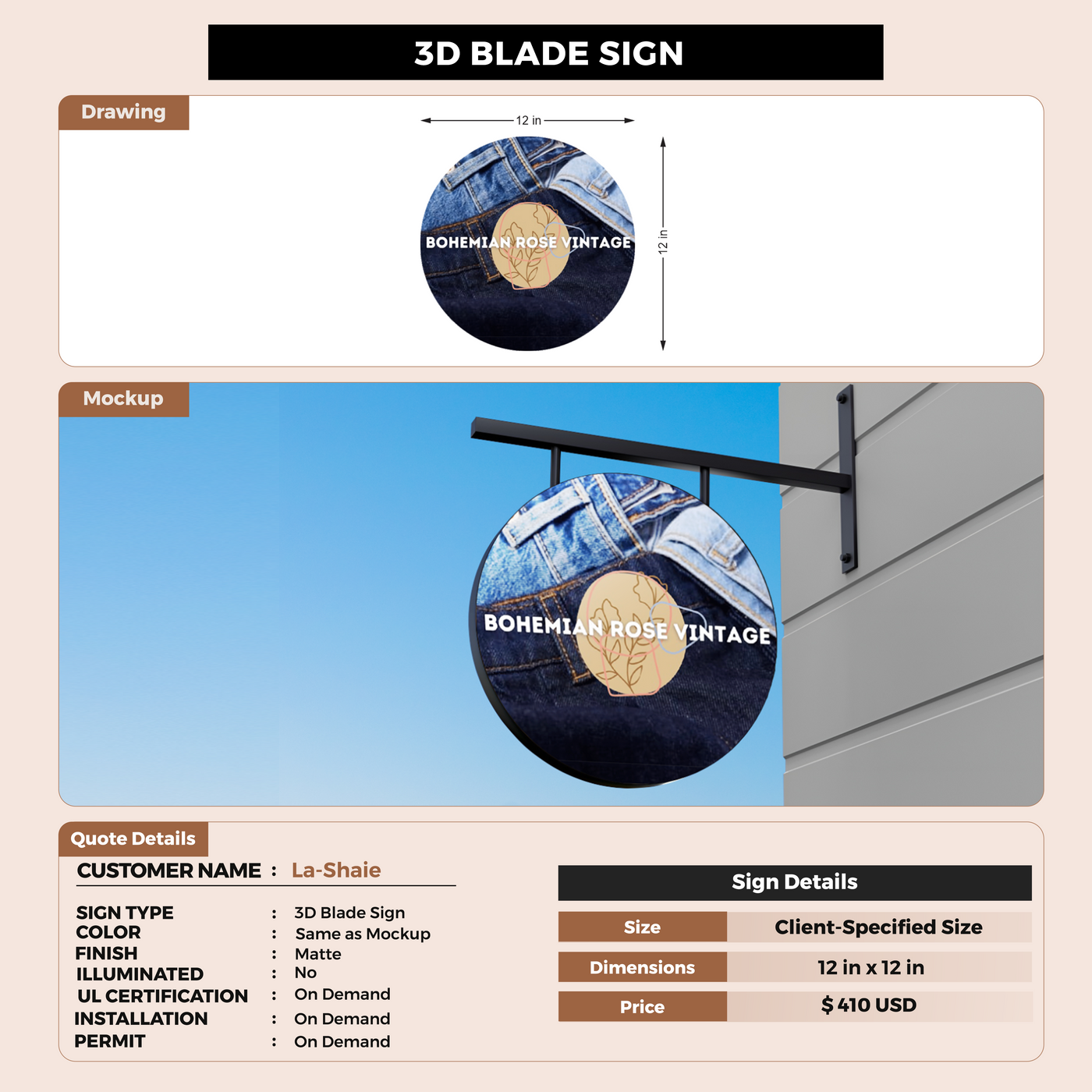 3D Blade Sign For La-Shaie