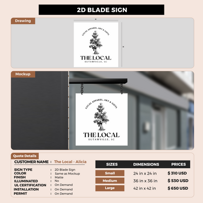 2D Blade Sign for The Local - Alicia