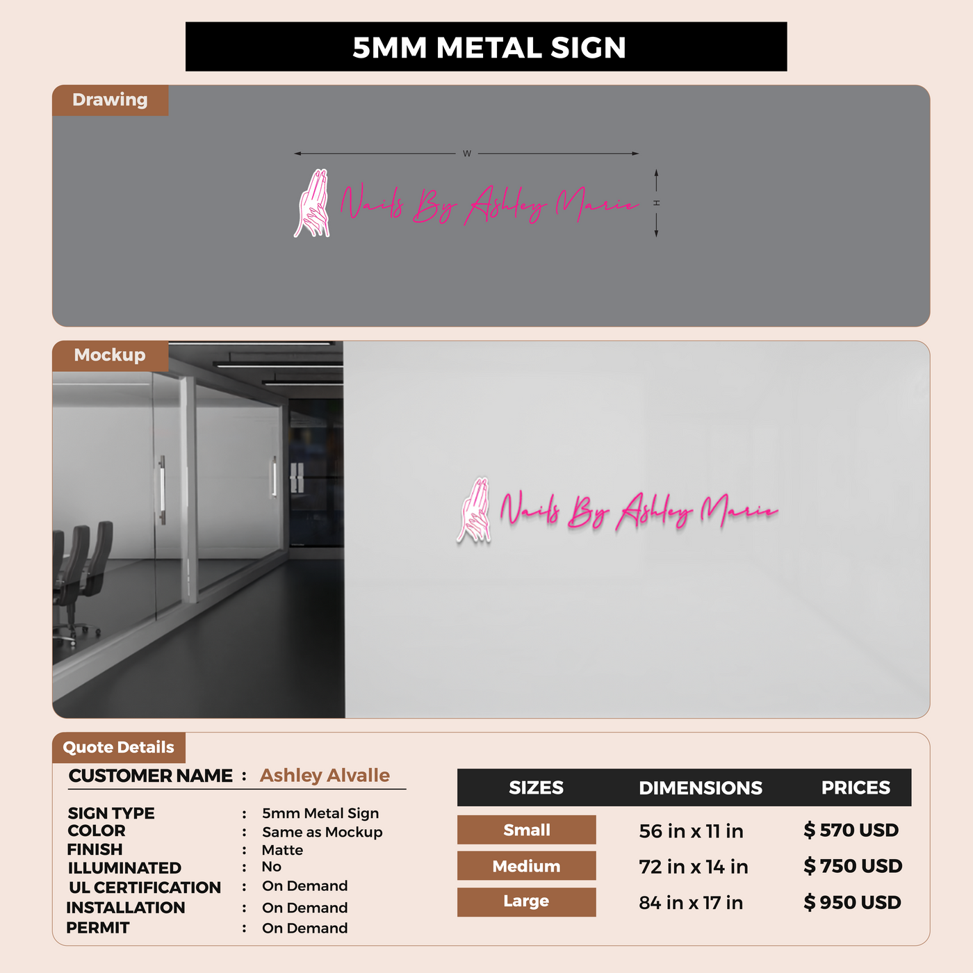 5MM Metal Sign For Ashley Alvalle