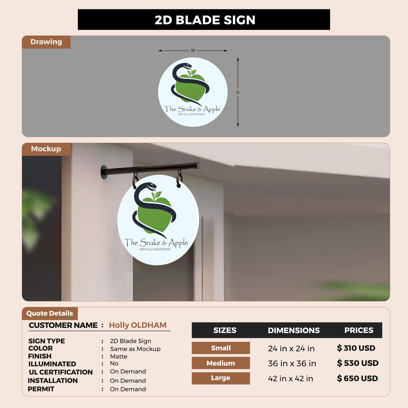 2D Blade Sign for Holly OLDHAM
