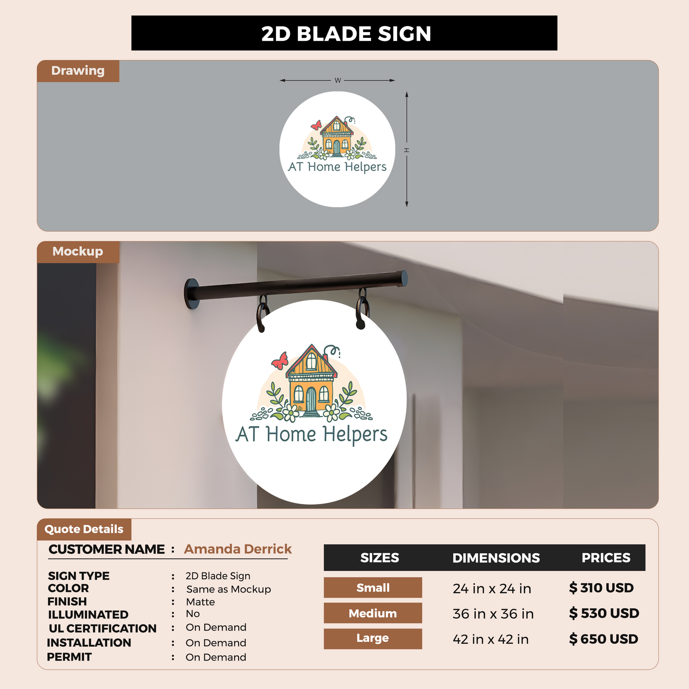 2D Blade Sign for Amanda Derrick