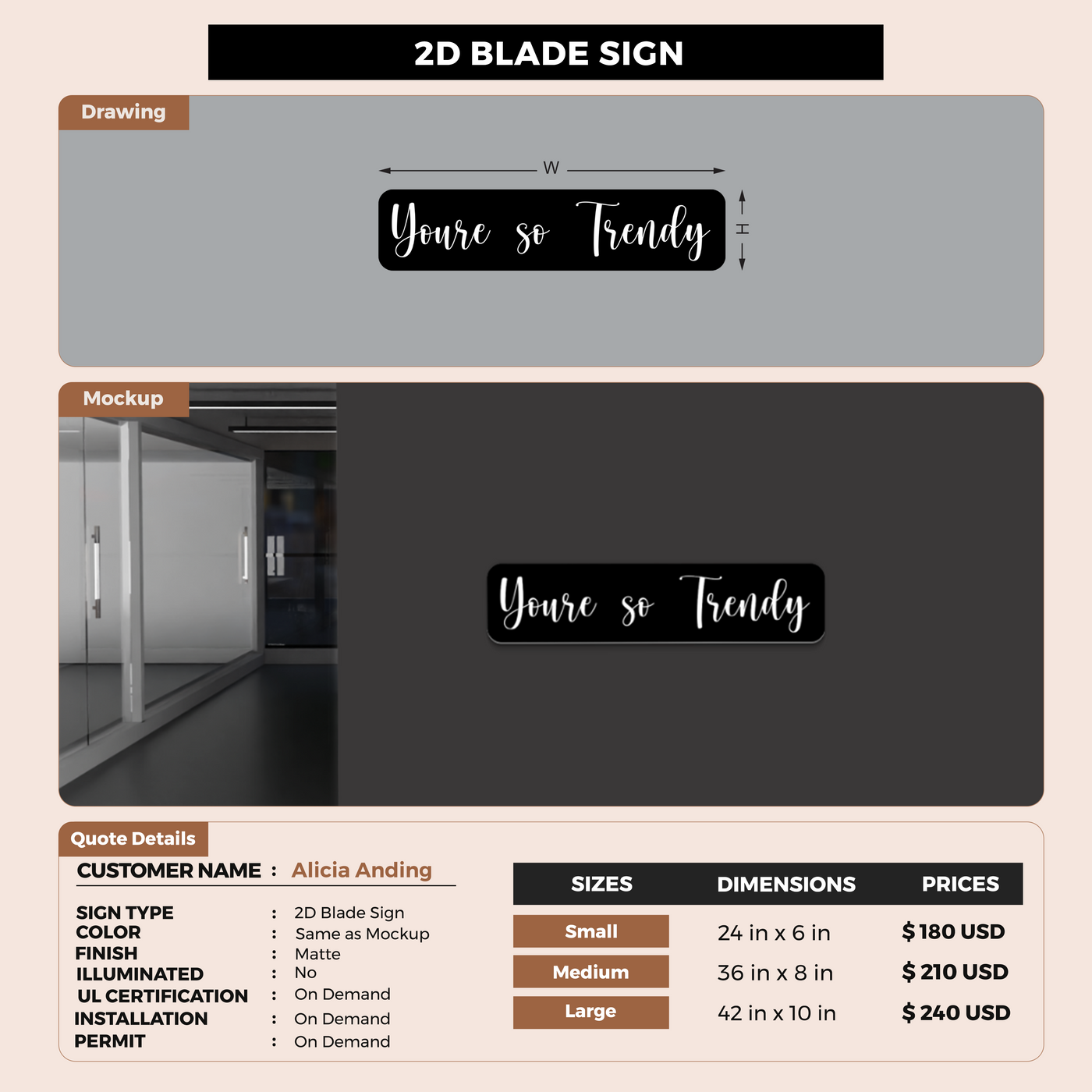 2D Blade Signs For Alicia Anding
