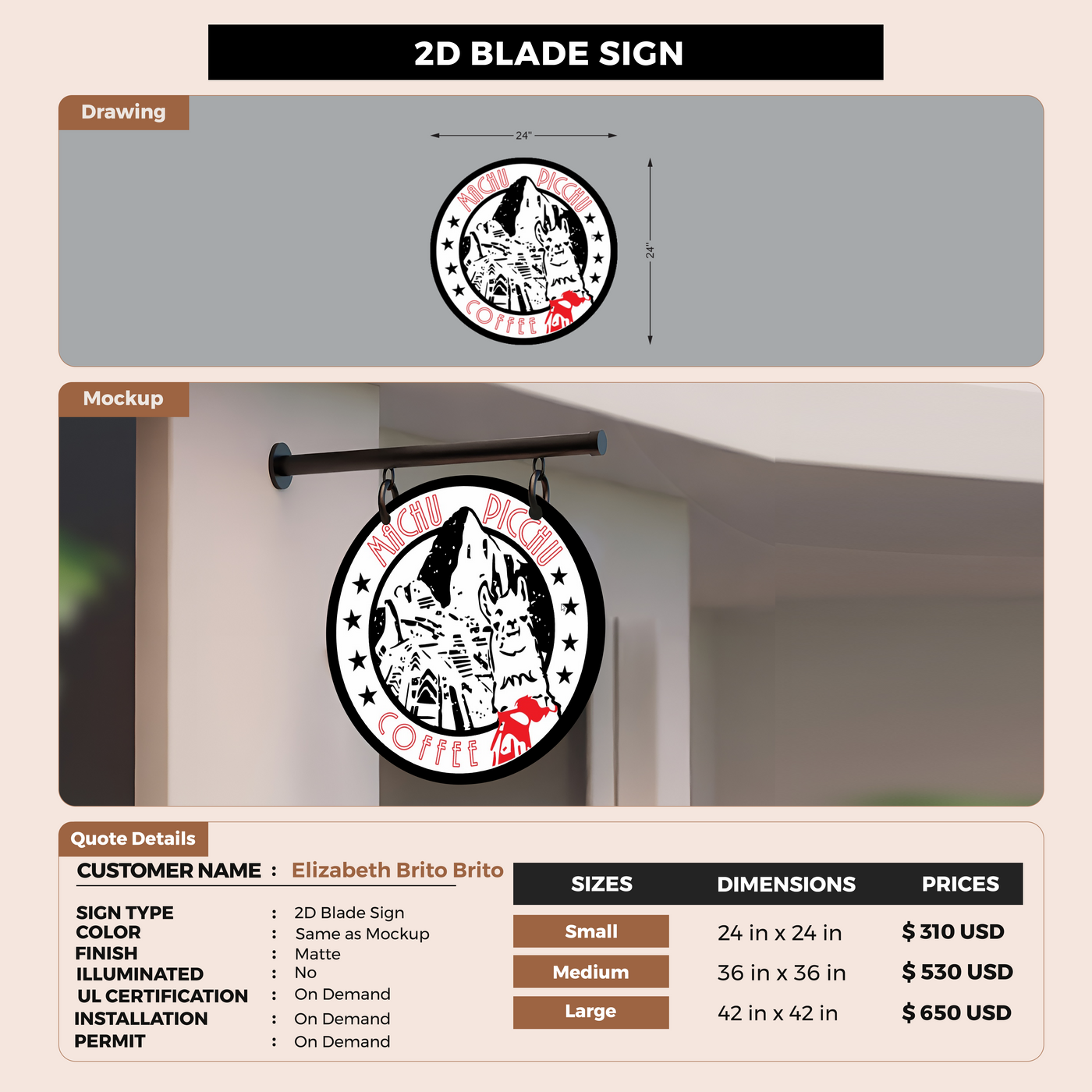 2D Blade Sign For Elizabeth Brito Brito