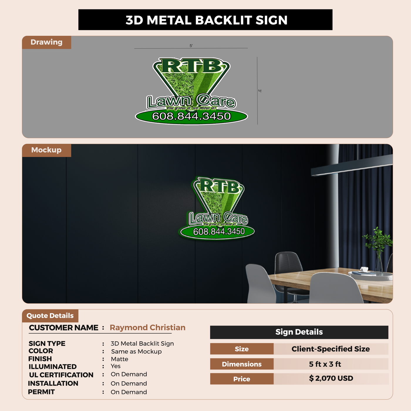 3D Metal Back-lit Sign for Raymond Christian