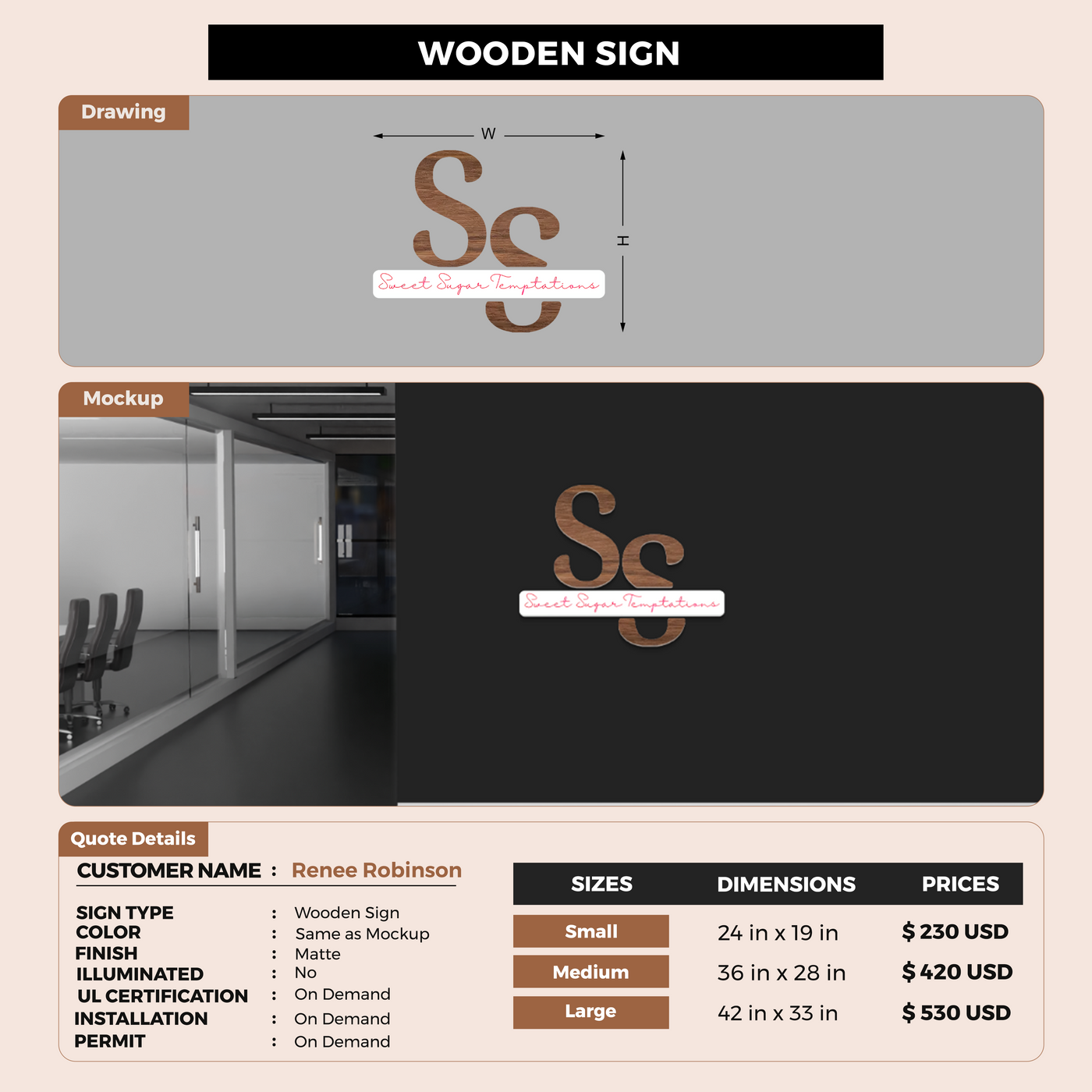 5mm wooden sign for Renee Robinson