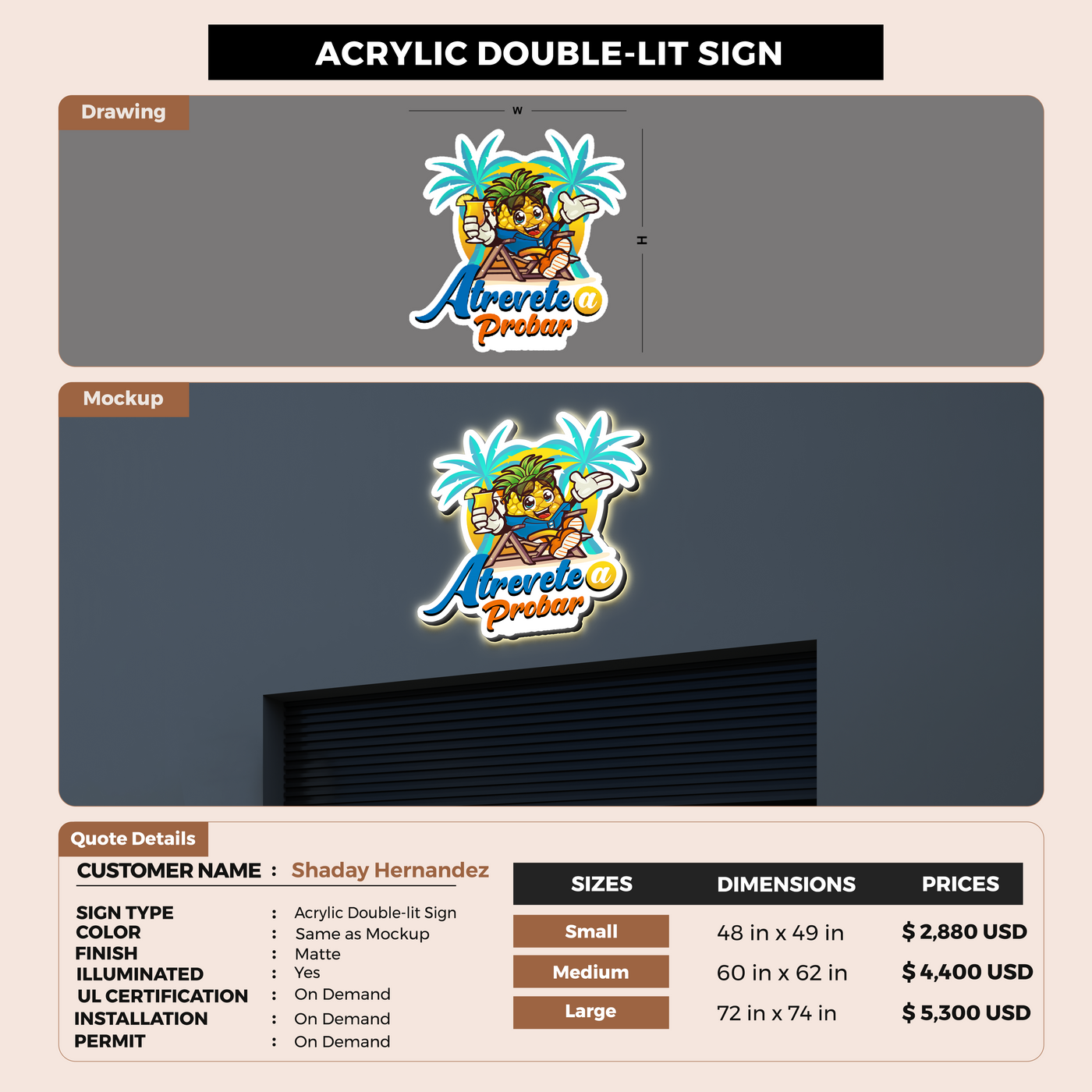 3D Acrylic Double-lit Sign For Shaday Hernandez