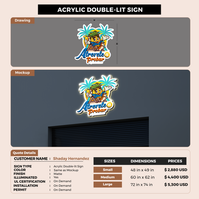 3D Acrylic Double-lit Sign For Shaday Hernandez