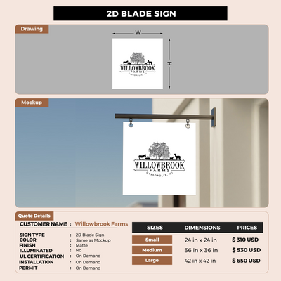 2D Blade Sign For Willowbrook Farms