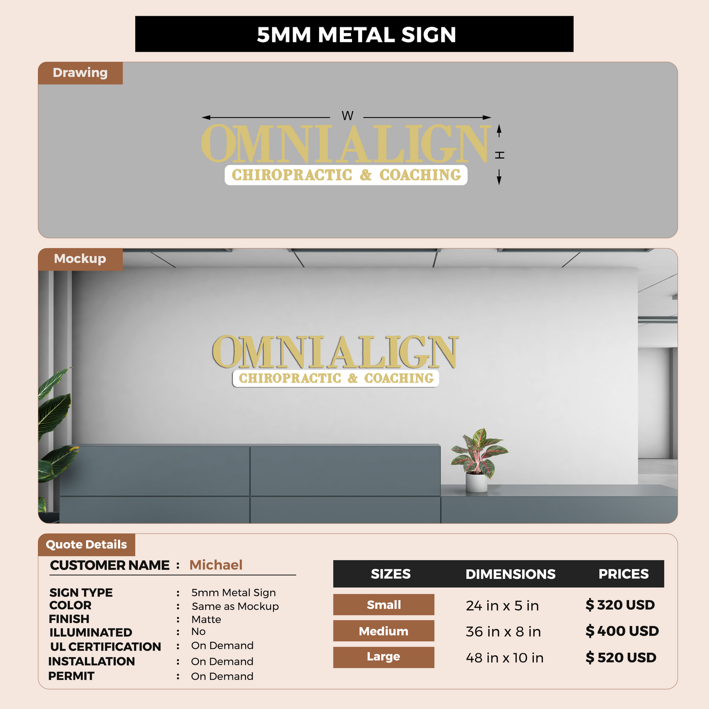 5MM Metal Sign For Michael