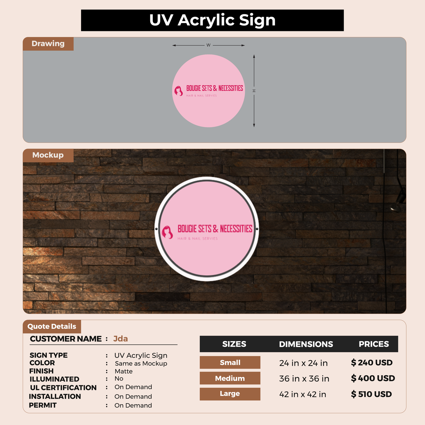 UV Acrylic Sign For Jda