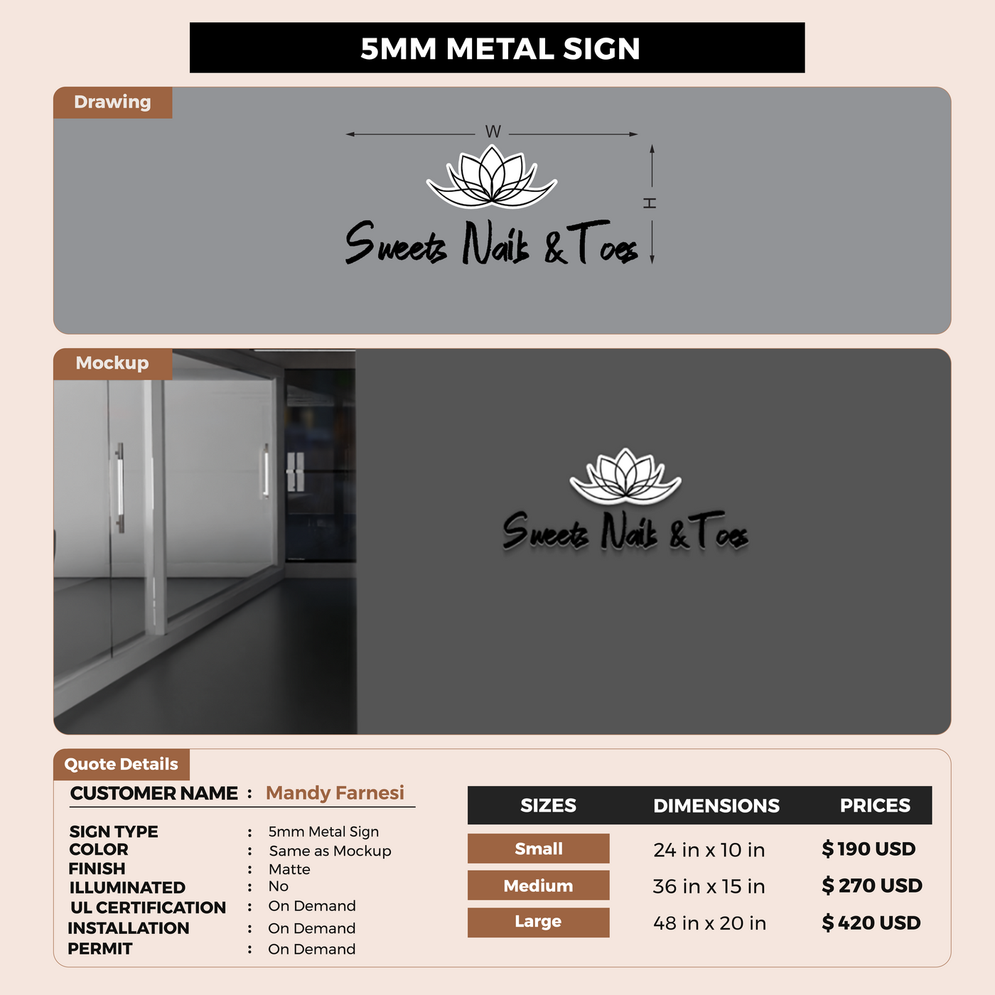 5MM Metal Sign For Mandy Farnesi