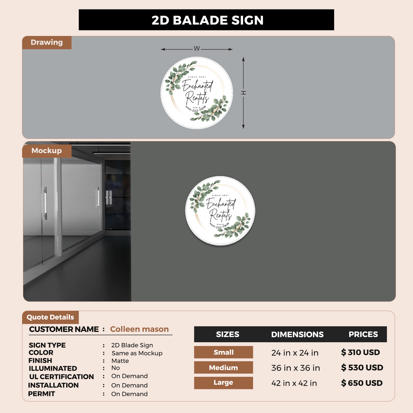 5mm metal sign for Colleen mason
