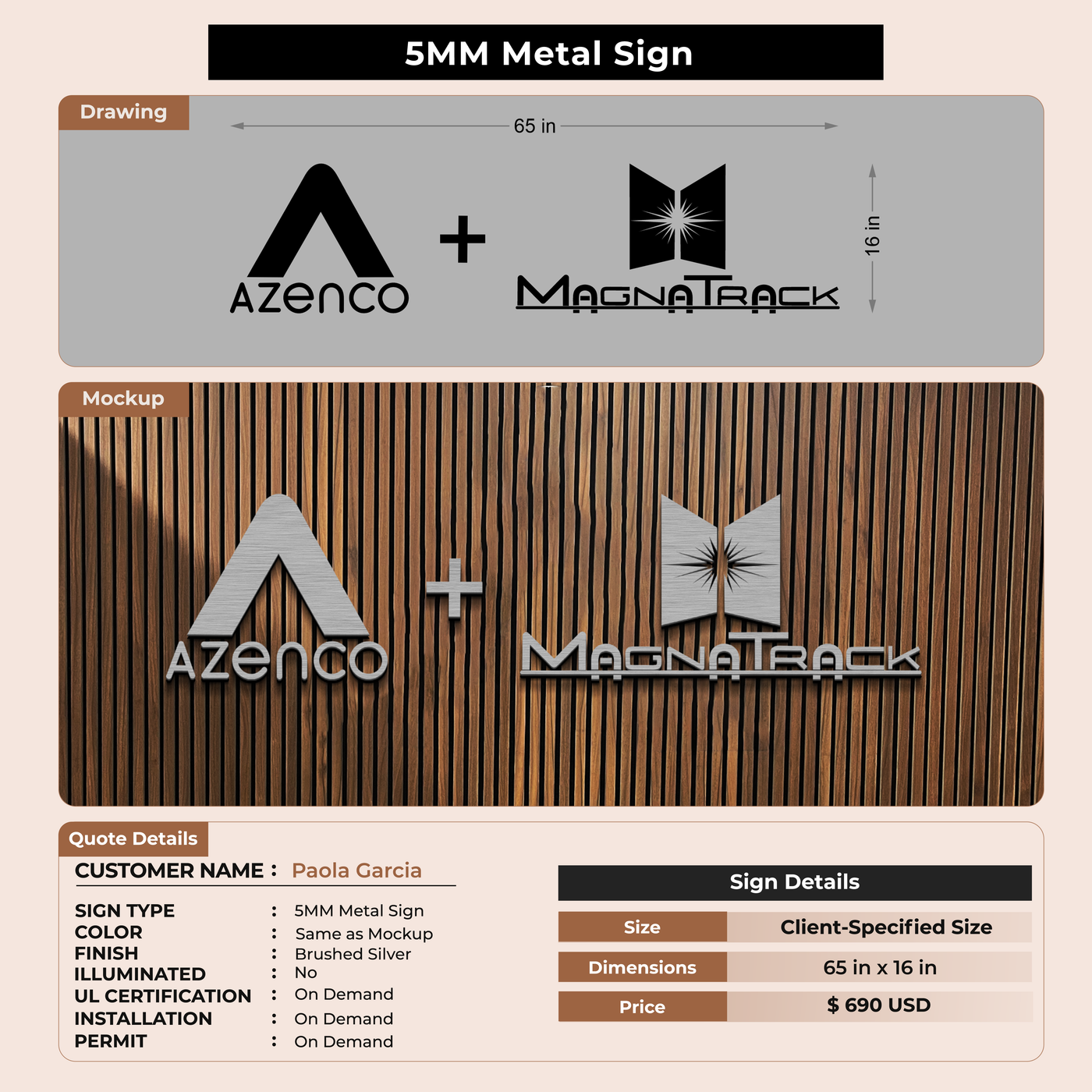 5MM Metal Signs For Paola Garcia